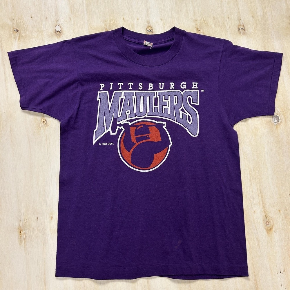 Vintage Pittsburgh Maulers‎ Shirt Mens Large Purple USFL Football Screen Stars